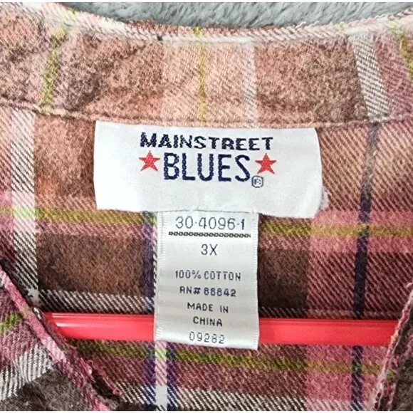 Mainstreet Blues Shirt Womens 3X Multicolor Bleached Flannel Patchwork Vintage - Picture 3 of 10